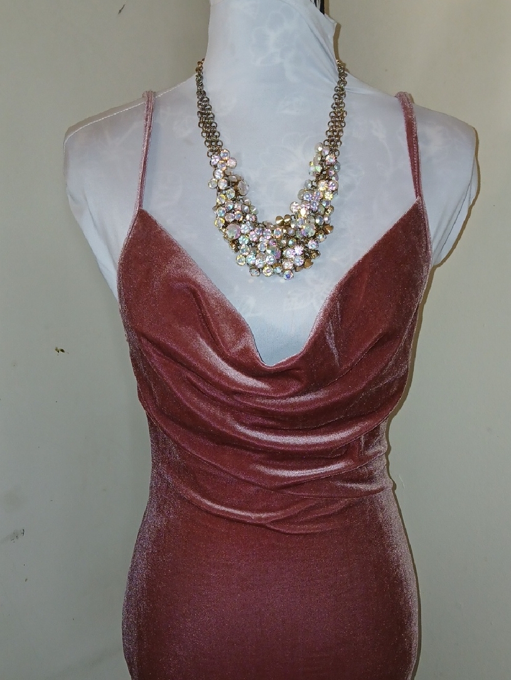 SHEIN Dusty Rose Velvet Slip Dress with Cowl Neckline
